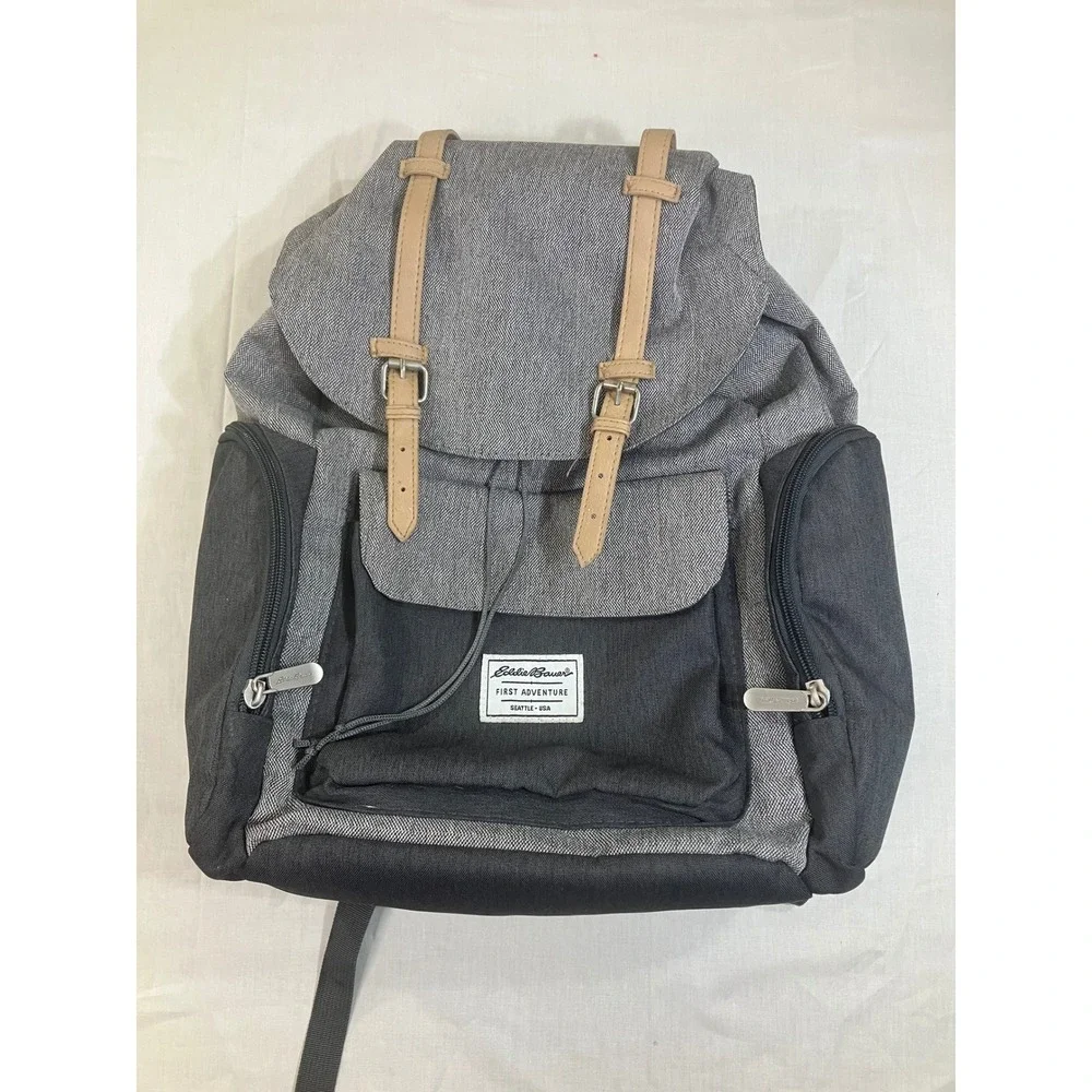 Eddie Bauer First Adventure Gray Diaper Backpack Insulated Pocket Heritage Style